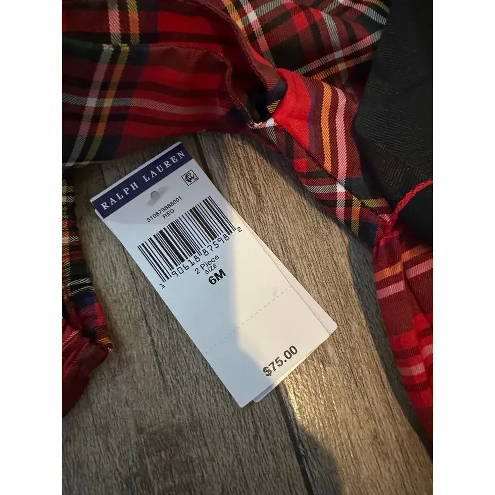 NWT Ralph Lauren Baby Girl's Plaid Print Fit & Flare Dress 2 Pec Set Size 6 M